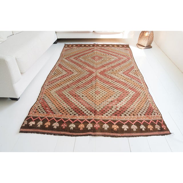 Textile Mid 20th Century Handwoven Large Concentric Diamond Tribal Rug For Sale - Image 7 of 10