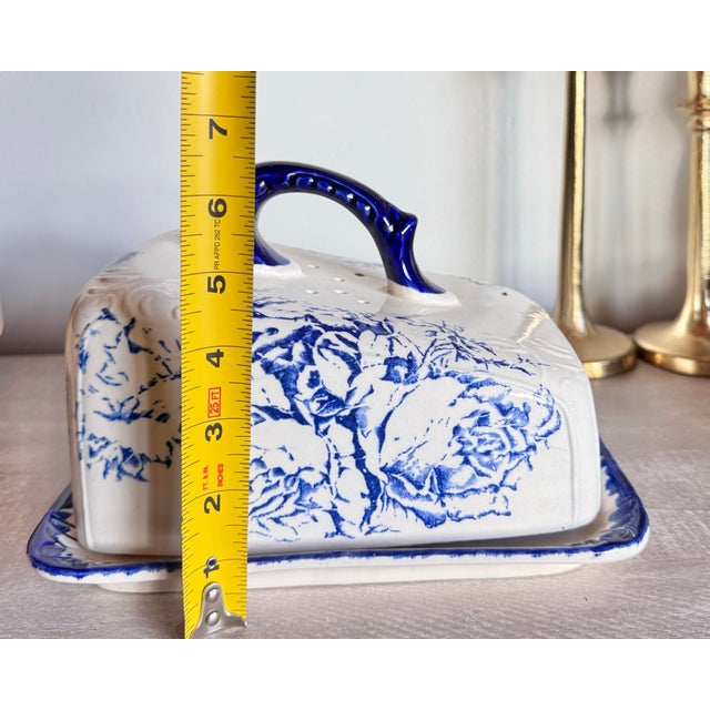 Antique Staffordshire Ironstone Blue Rose Floral Lidded Cheese Keeper Dome For Sale - Image 10 of 12