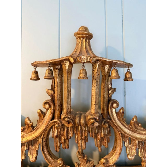 Mid-Century Italian Florentine Giltwood Pagoda Mirror For Sale - Image 4 of 13