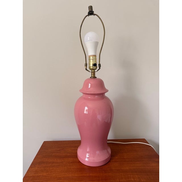 Vintage Mid-20th Century Bubble Gum Pink Ginger Jar Table Lamp For Sale - Image 10 of 12