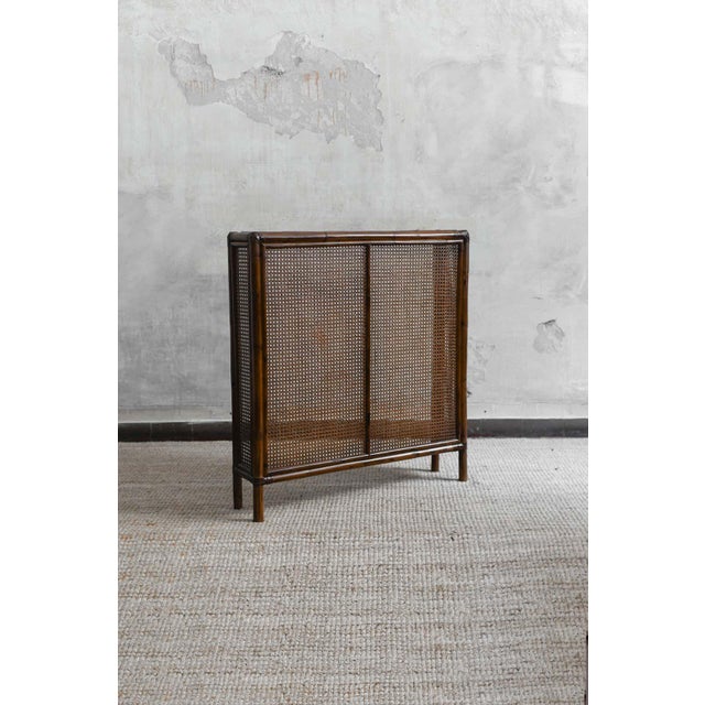 Brown Bamboo and Vienna Straw Radiator Cover with Leather Binding For Sale - Image 8 of 8