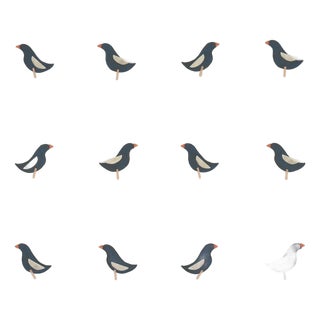 Sample - Schumacher Birds Print Wallcovering In Black On Natural For Sale