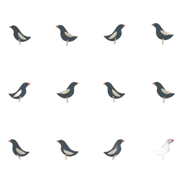 Sample - Schumacher Birds Print Wallcovering In Black On Natural For Sale