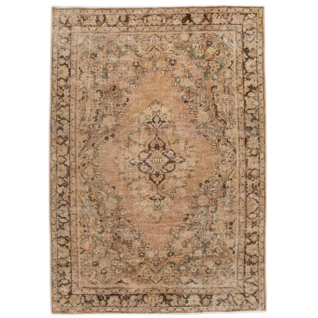 Vintage Chic Handmade Peach Wool Rug With Medallion Motif For Sale - Image 13 of 13