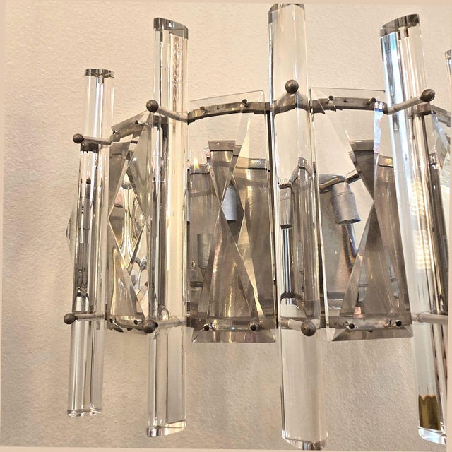 1970s Mid-Century Modern Crystal Pair of Sconces, Chrome, French For Sale - Image 11 of 13