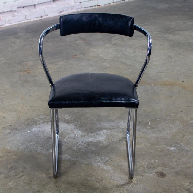 Mid 20th Century 1920-1930’s Art Deco Streamline Moderne Side Chair Black Vinyl & Chrome Manner of Gilbert Rohde For Sale - Image 5 of 18