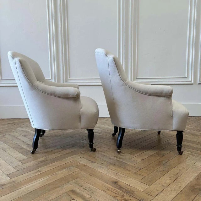 Vintage Reproduction Style Club Chair in Natural Cotton Canvas For Sale In Los Angeles - Image 6 of 13