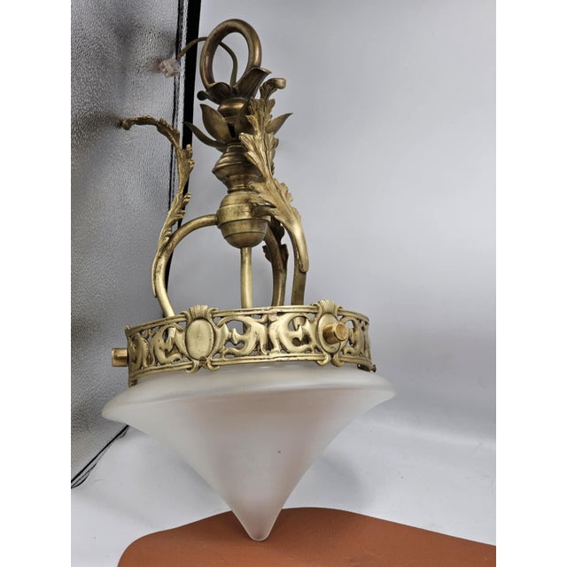 Art Nouveau Brass and Glass Chandelier, 1890s For Sale - Image 6 of 6