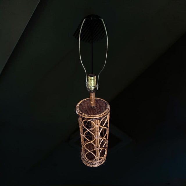 Copper Vintage Coastal Bamboo & Rattan Openwork Table Lamp, 1970s For Sale - Image 8 of 10