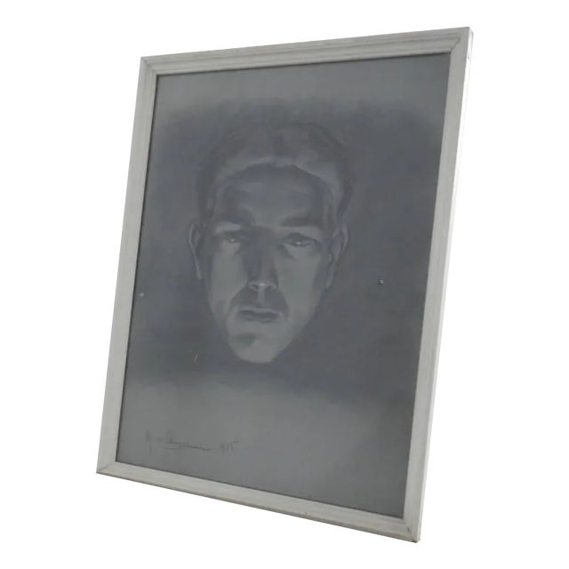 Mina Anselmi, Face of Man, 1935, Charcoal Drawing, Framed For Sale