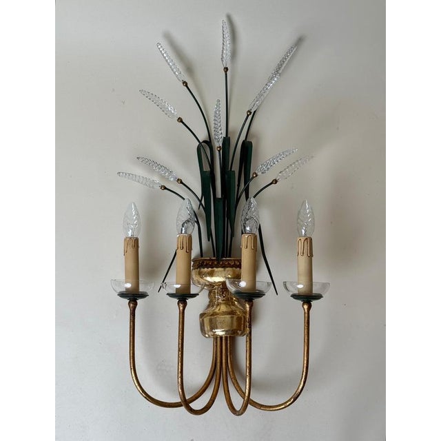 Green Crystal 4-Arm Wheat Sheaf Wall Sconces from Banci Firenze, Italy, 1980s, Set of 2 For Sale - Image 8 of 17