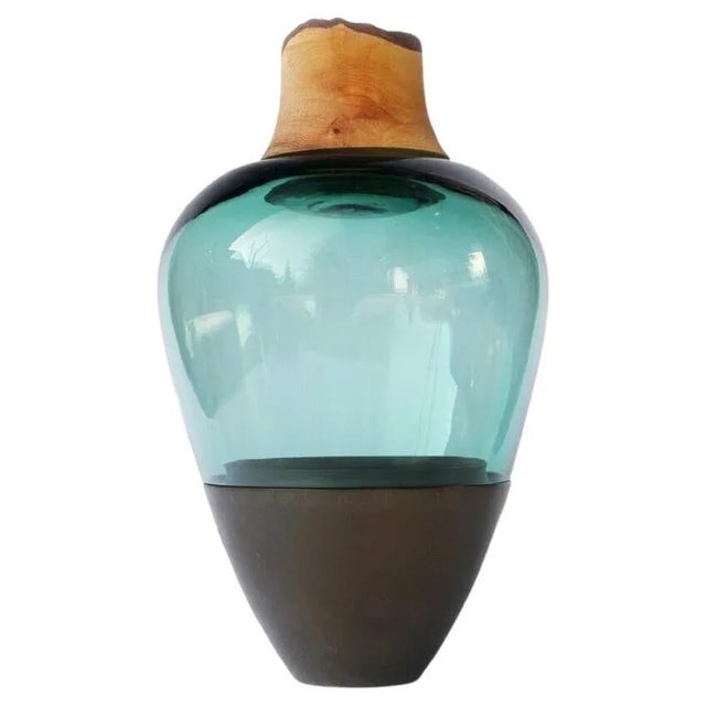 Green Blue and Brass Patina India Vase I by Pia Wüstenberg For Sale - Image 9 of 9