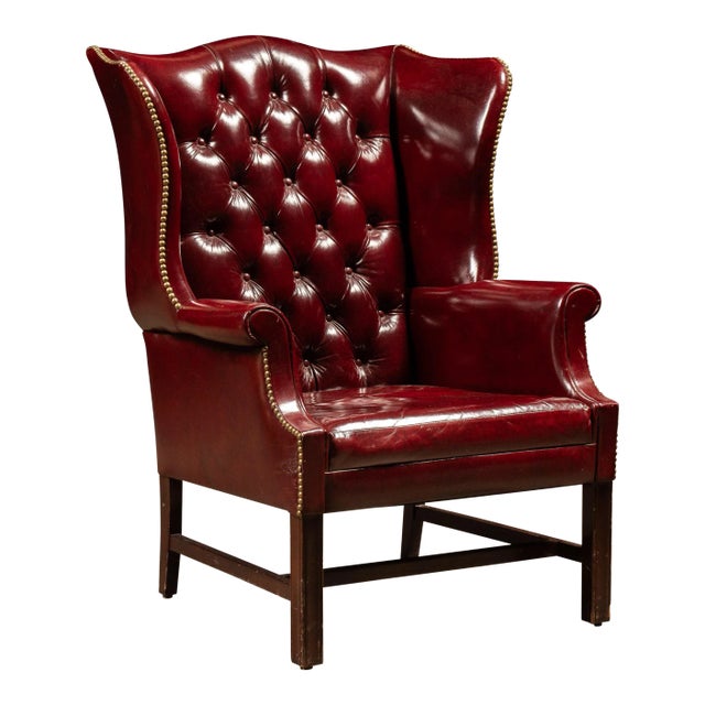 Mid 20th Century Tufted Wingback Armchair in Red For Sale
