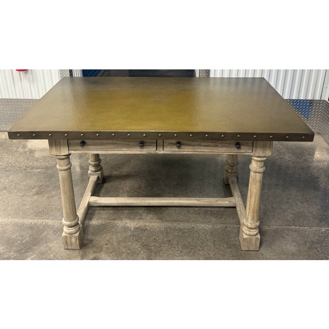 Lexington Furniture Lexington Twilight Bay Shelter Island Rectangle Bistro Table / Kitchen Island With Hammered Metal Top For Sale - Image 4 of 10