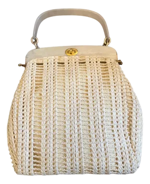 1950s High Quality Bakelite and Woven White Cotton Italian Hand-Bag