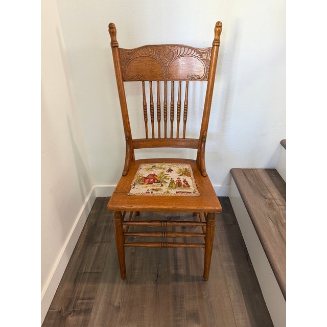 Antique Oak Pressed-Back Chair For Sale - Image 4 of 8