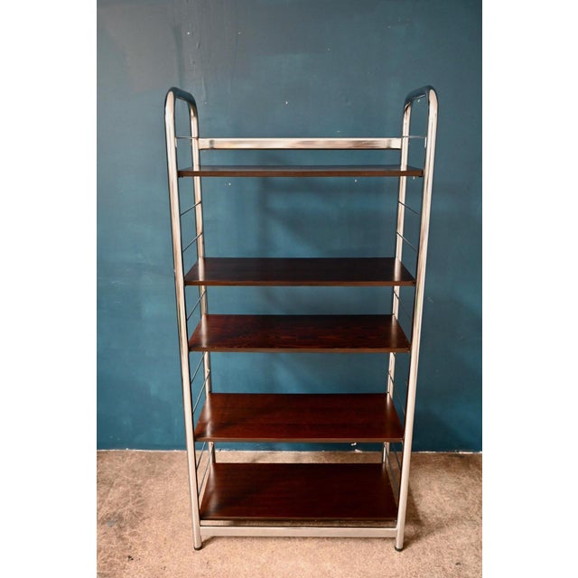 Chrome and Teak Bookcase, 1970s For Sale - Image 6 of 15