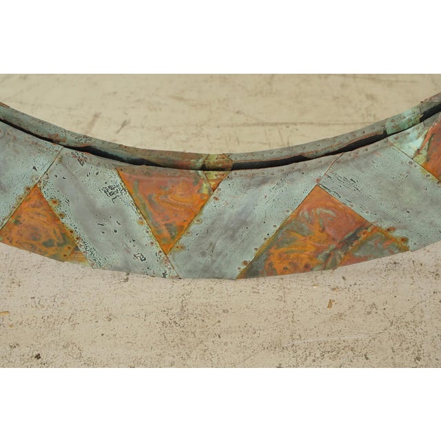 Handcrafted 33 In. Round Copper Collage Art Wall Mirror For Sale - Image 6 of 7