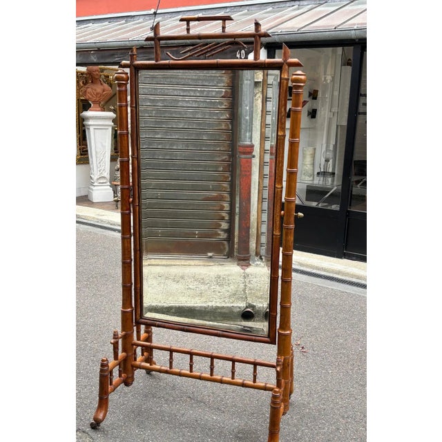 Wood Antique Psyche Mirror in Beech, 1890s For Sale - Image 7 of 18