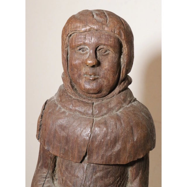 Wood Antique 1800s Hand Carved Wood Folk Art Friar Monk Statue Sculpture Religious For Sale - Image 7 of 11