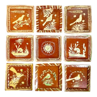 1950s Vintage Mexican Southwestern Folk Art Tlaquepaque Pottery Plates - Set of 9 For Sale