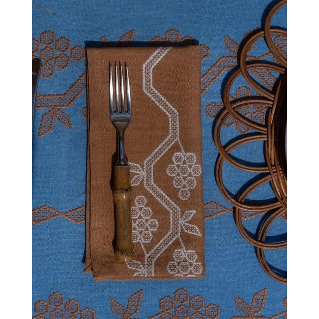 English Sharland England Hand Embroidered Napa Napkins in Cognac, Set of 4 For Sale - Image 3 of 3