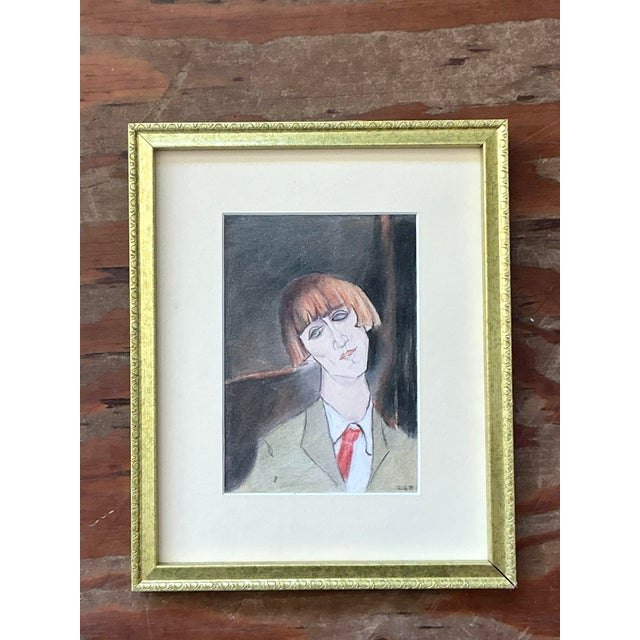 This compelling vintage drawing pays direct homage to the distinctive elongated forms and expressive melancholy of Amedeo...