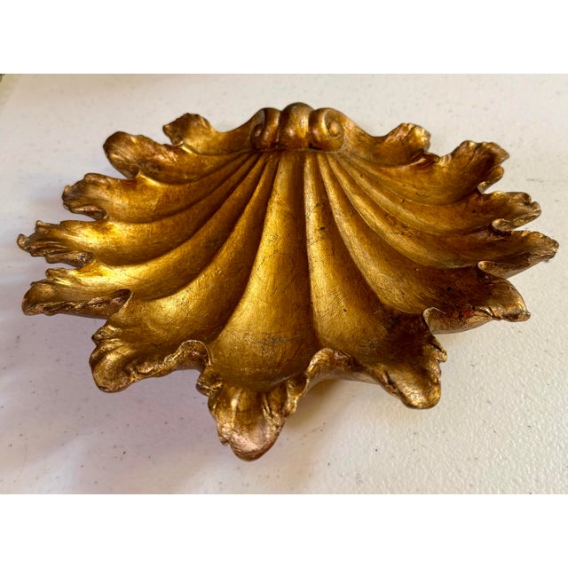Mid 20th Century Gold-Leaf Florentine Shell Catchall For Sale - Image 10 of 11