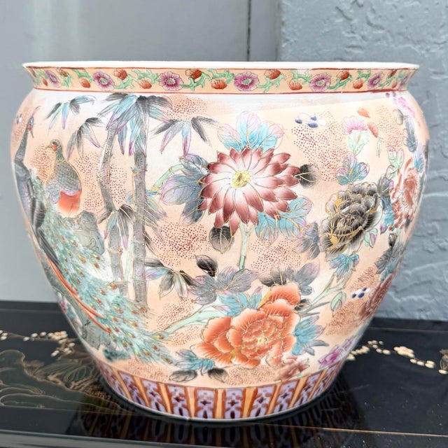 Mid 20th Century Vintage Chinese Hand Painted Porcelain Fish Bowl Vase For Sale - Image 5 of 7