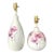 Cream Ceramic Beehive Table Lamps With Pink Magnolia and Linen Weave Accents For Sale