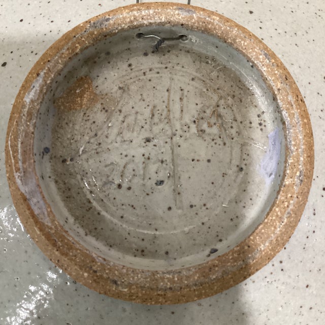 Handcrafted Art Studio Eartware Wall Decor Platter/Bowl With Raised Central Red Medallion Circa 2013 Signed For Sale - Image 12 of 12