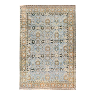 Blue Antique Persian Tabriz Handmade Floral Pattern Wool Rug For Sale