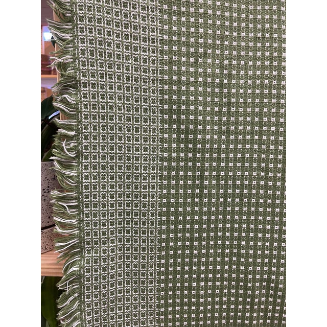 Vintage Olive Green and White Woven Throw Blanket With Fringe Edges For Sale - Image 10 of 10