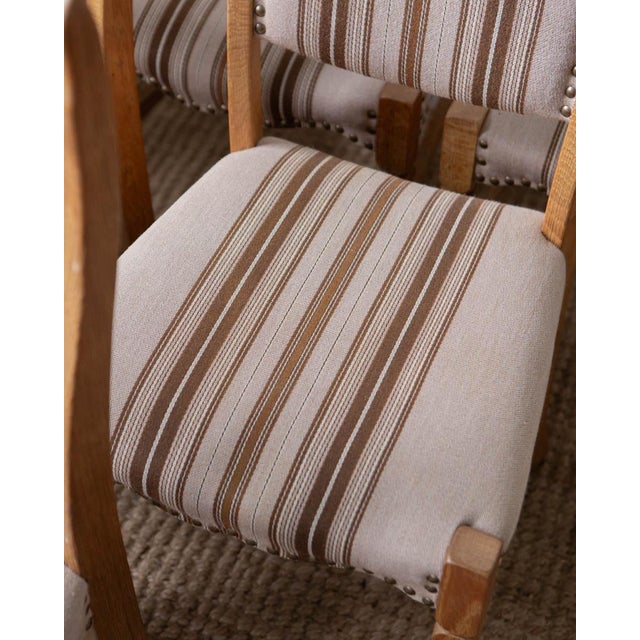 Wood 1970s Henning Kjaernfulf Style Danish Oak Dining Chairs With Wool Upholstery - Set of 6 For Sale - Image 7 of 18