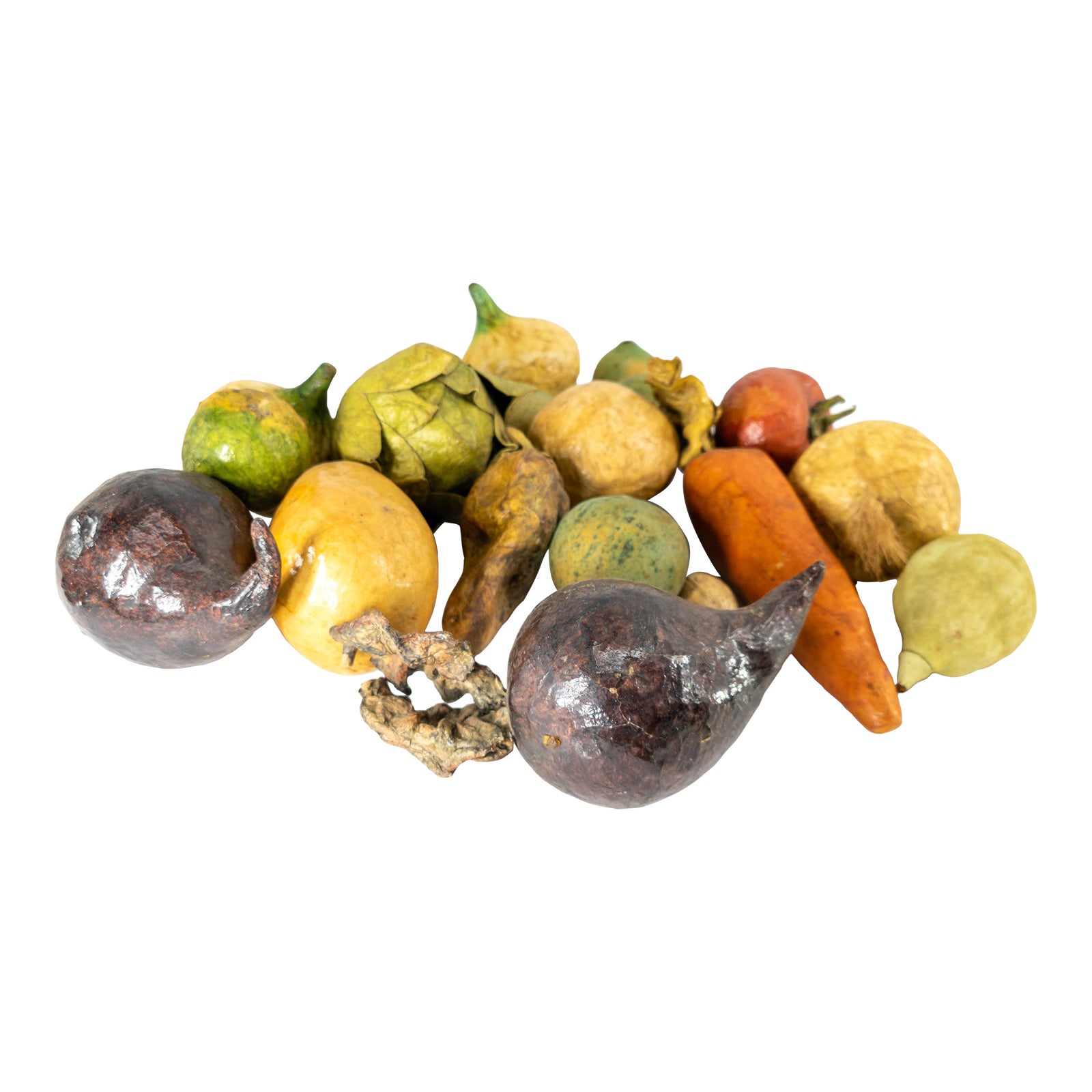 20th Century Group of Folk Art Paper Mache Faux Fruits and Vegetables