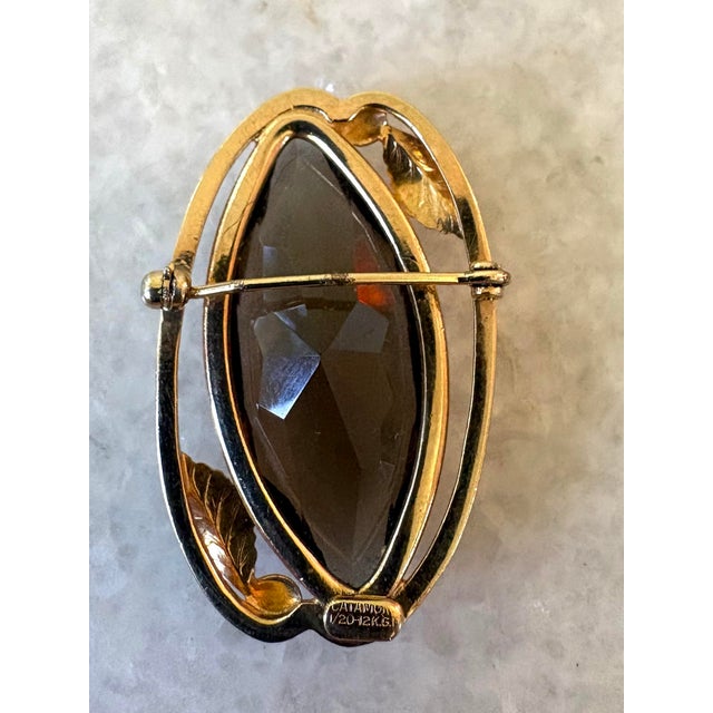 12k Gold Fill Smoke Quartz Vintage Brooch.