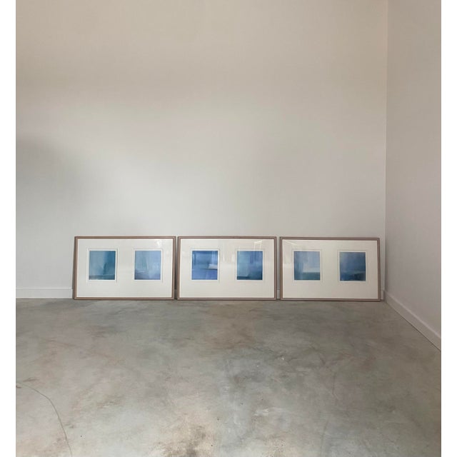 Donna Levinstone Minimalist Pastel Paintings in Blue Tones, Set of 3 For Sale - Image 9 of 14