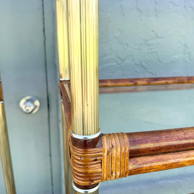 Palm Beach Chic Rattan Cane and Gold Etageres - A Pair For Sale In West Palm - Image 6 of 10