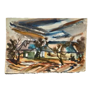 1960s Dora Masters California Expressionist Landscape Watercolor Painting