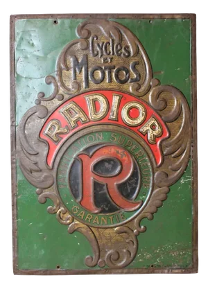 Sheet Metal Sign with Cycles and Motorcycles from Radior, 1920s