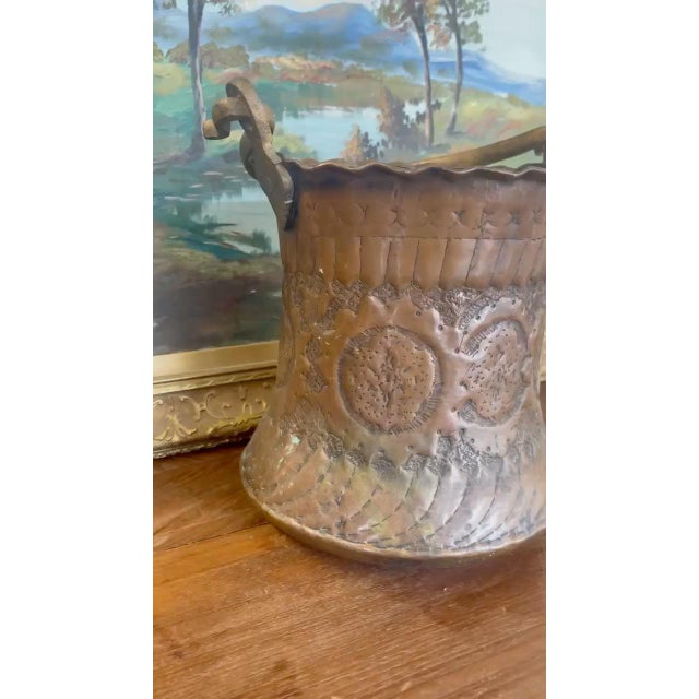 Traditional Possibly 19th Century Hand-Hammered Copper and Brass Toned Ash Bucket With Repoussé and Pierced Decoration. For Sale - Image 3 of 10