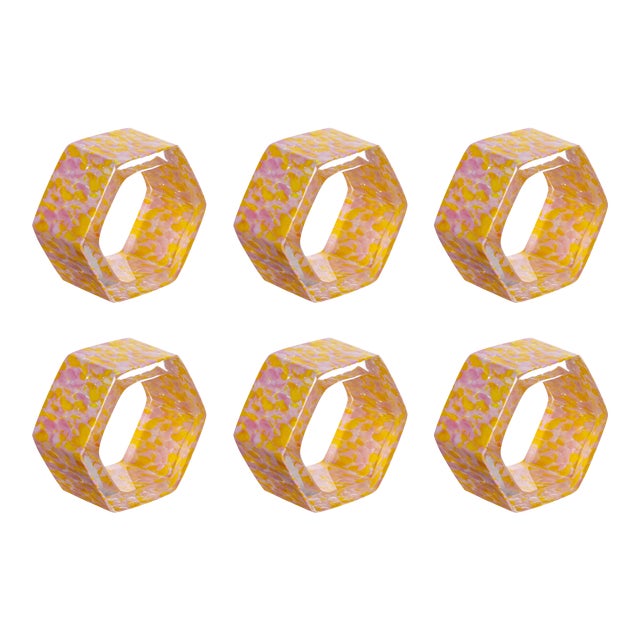 Stories of Italy Macchia su Macchia Yellow & Pink Napkin Rings, Set of 6 For Sale