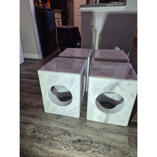 Noir Side Table Set Carved From a Solid Block of Bianco Crown Marble For Sale - Image 9 of 12