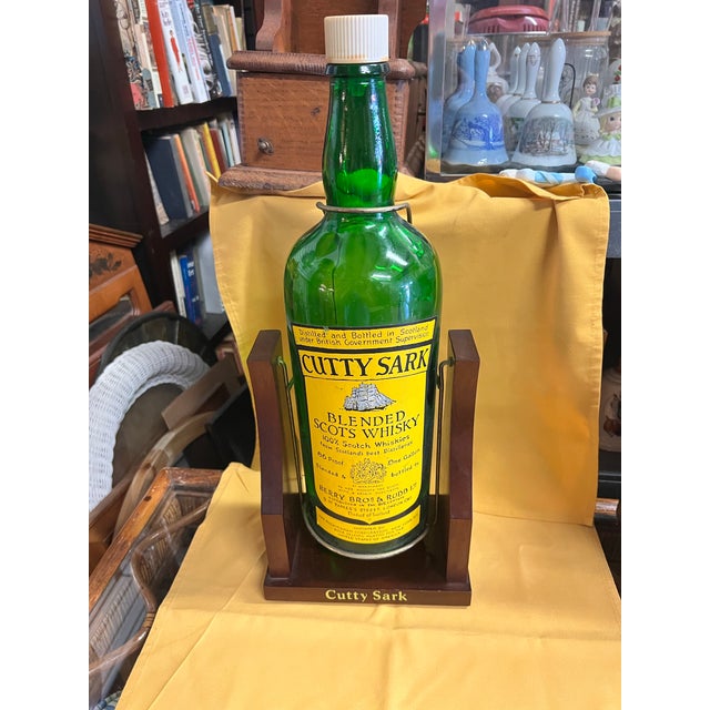 Mid 20th Century Vintage Mid-Century Modern Large Whisky Display Bottle in Wooden Cradle Stand For Sale - Image 5 of 6