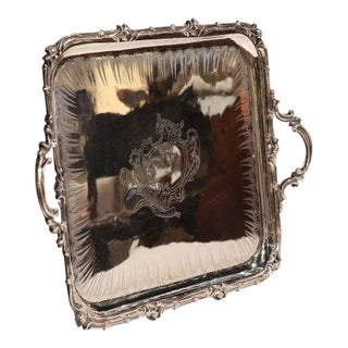 19th Century French Christofle Silver Plated Repoussé Serving Tray For Sale