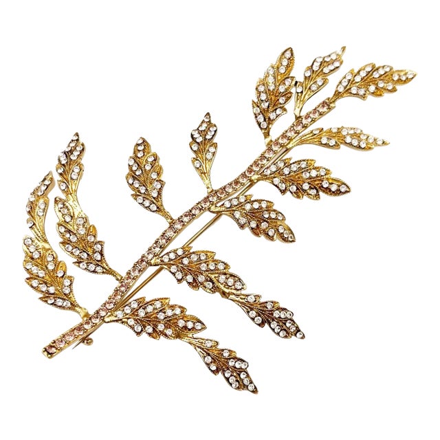 Dolce &Gabbana Brand New Gold Leaf Silver Pink Crystal Large Brooch For Sale