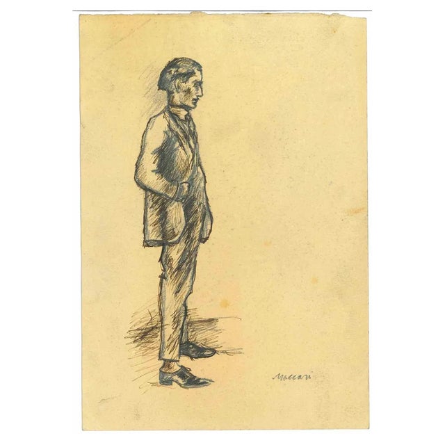 Mino Maccari, The Standing Man, Original Drawing, 1950s For Sale