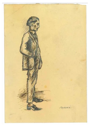 Mino Maccari, The Standing Man, Original Drawing, 1950s