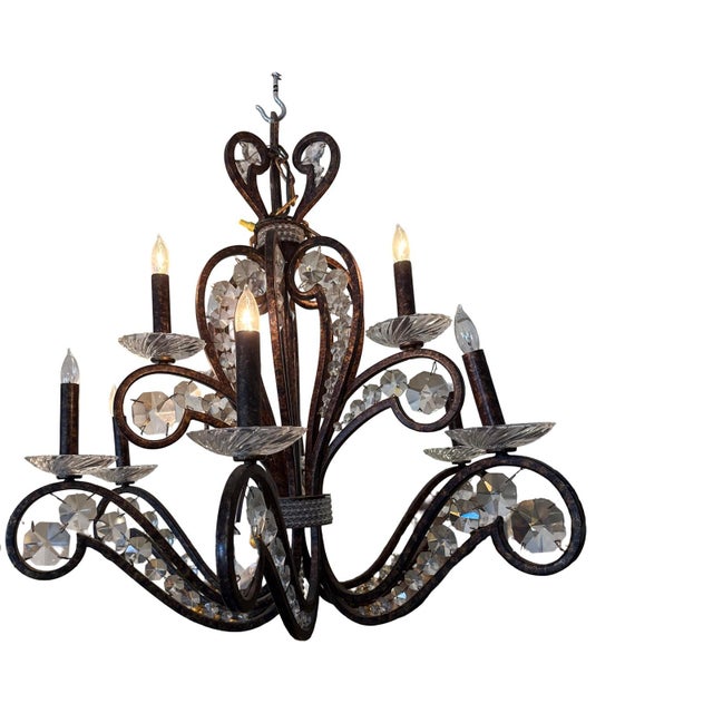 Antique Italian old gilded Iron and Christal Chandelier 9 foldable Arms with light (center one and 6 bottom) top with...