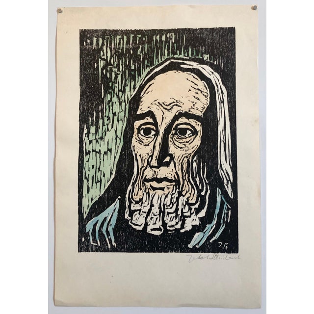 Early 20th Century Jacob Steinhardt, Jewish Prophet Rabbi German Expressionist Color Woodcut Israeli Early Bezalel For Sale - Image 5 of 5